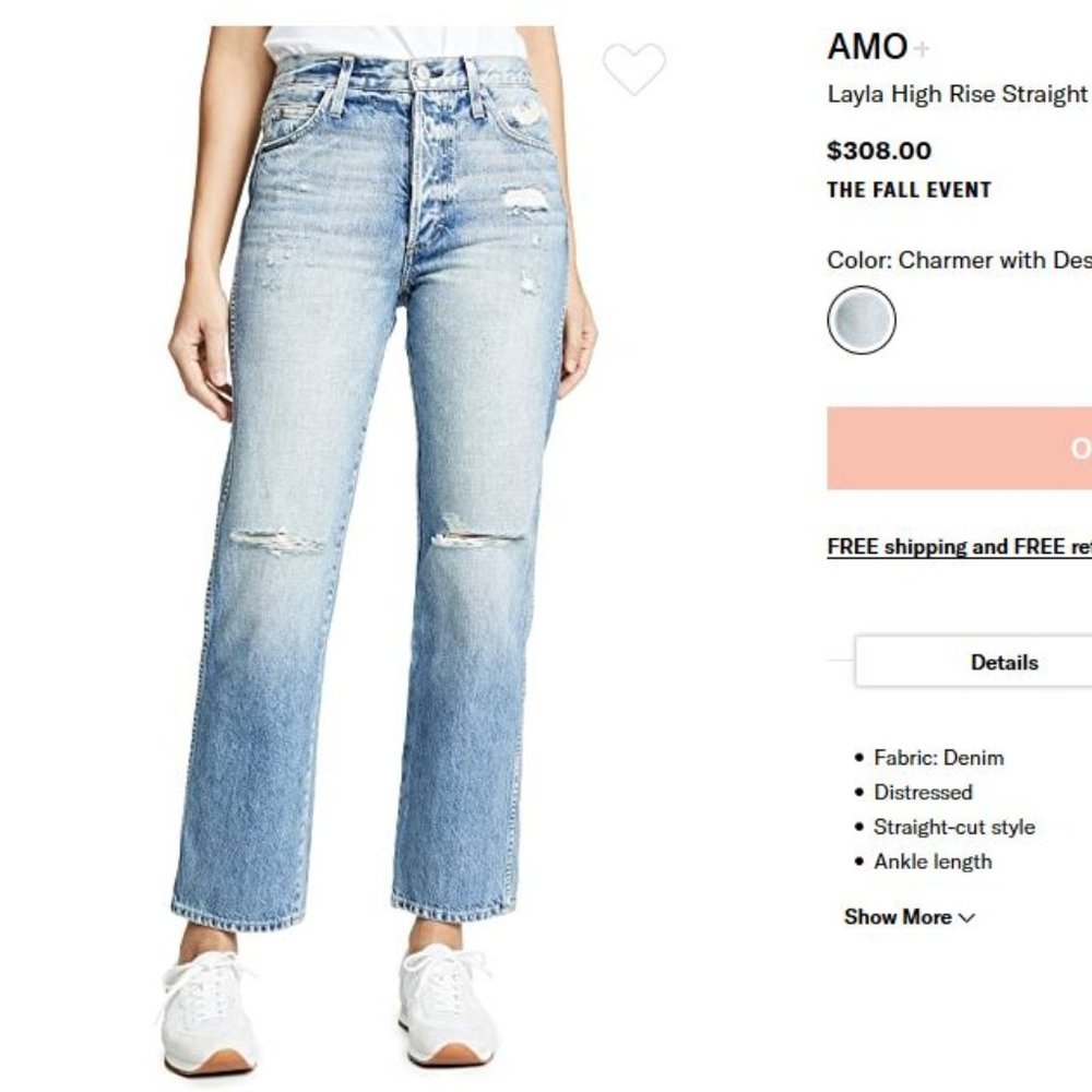 AMO Layla High Rise Straight - Charmer with Destroy